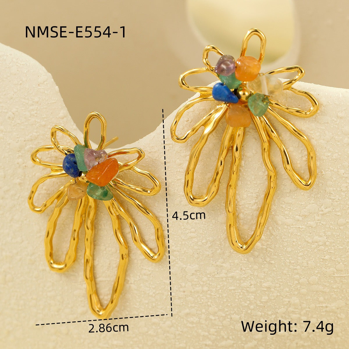 Natural Stone Petal Metal Earrings