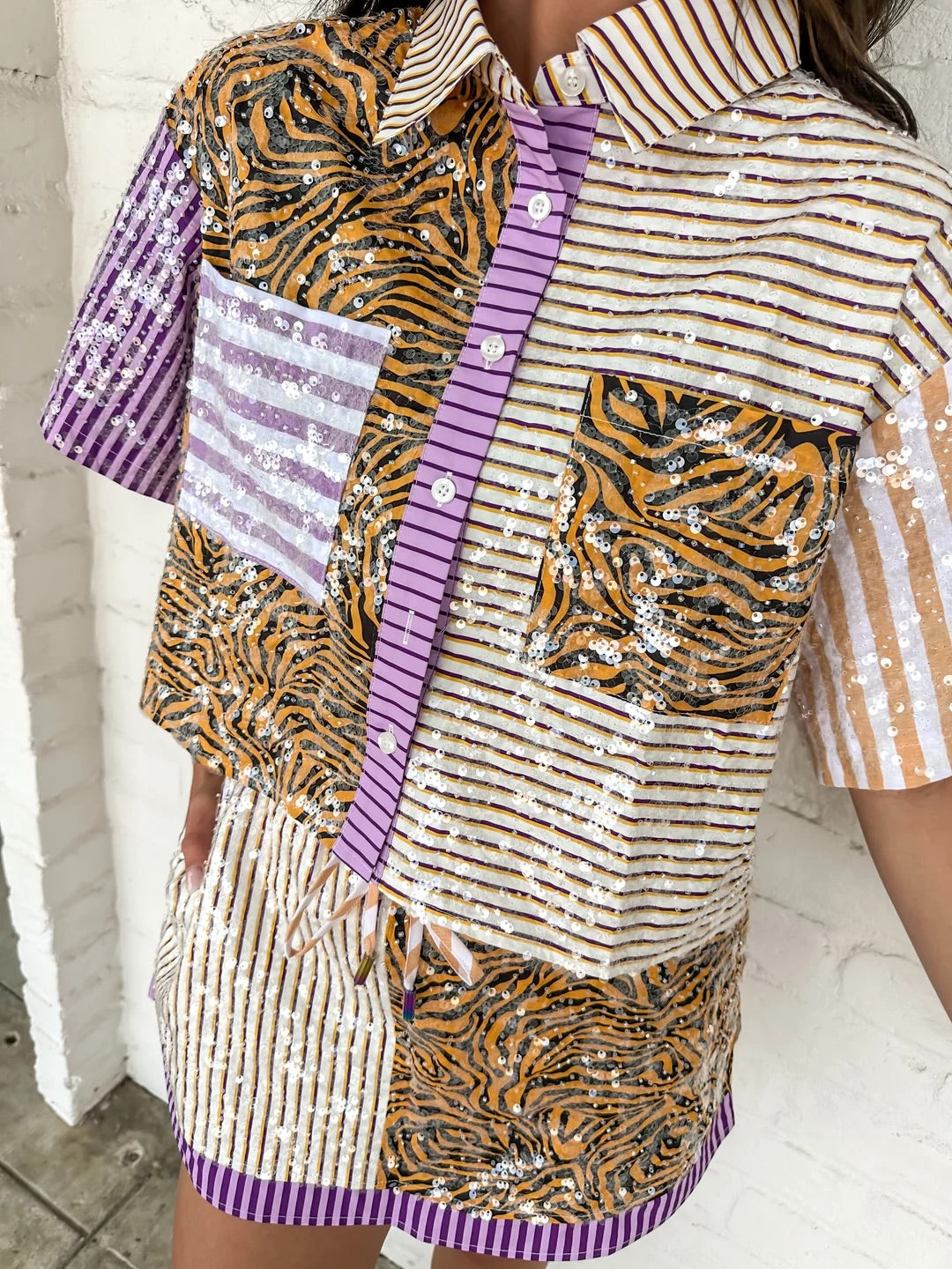 Team Pride Sequin Tiger Colorblock Top