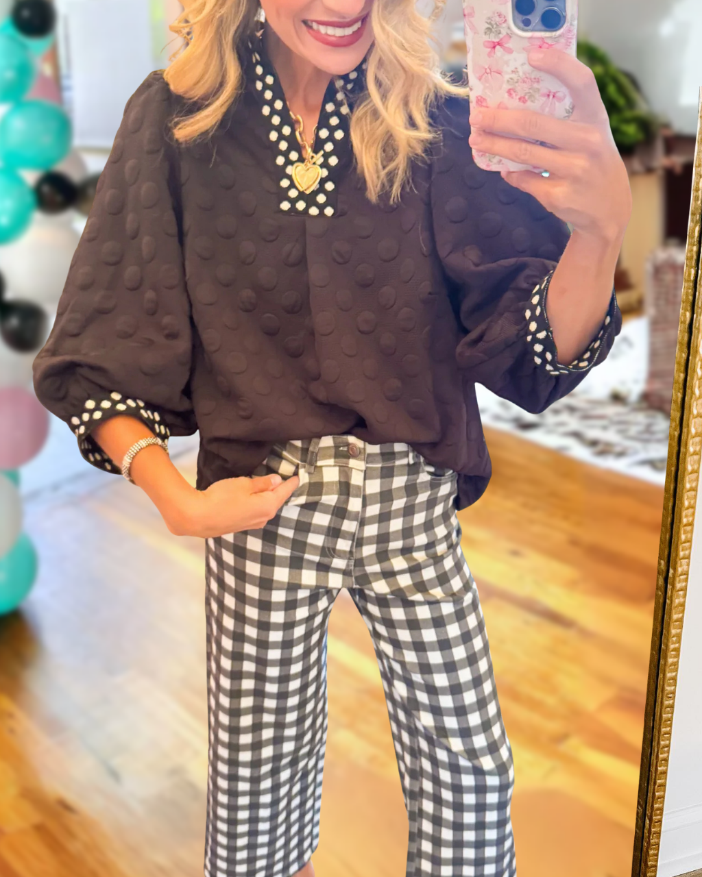 Jacquard Polka Dot Top