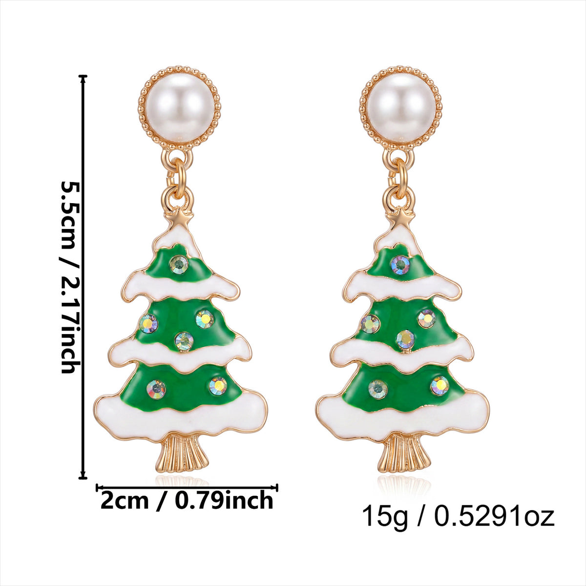 Glittery Pearl Christmas Tree Earrings