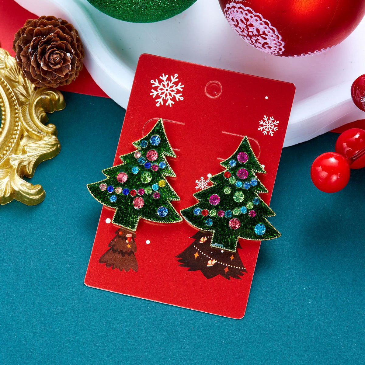 Glittery Pearl Christmas Tree Earrings