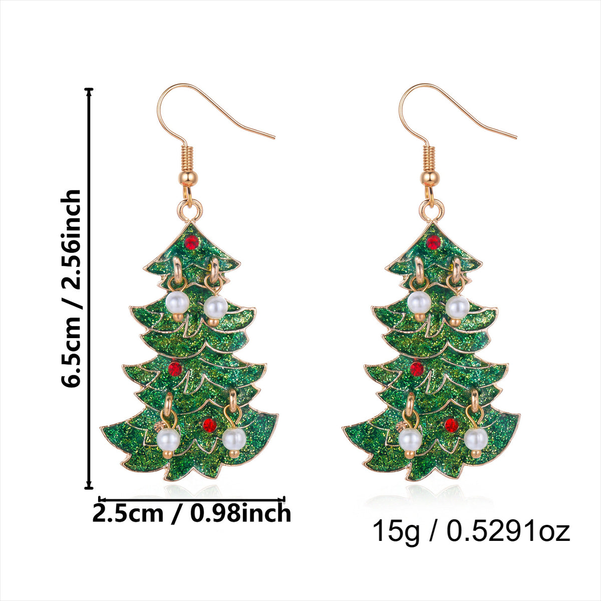 Glittery Pearl Christmas Tree Earrings
