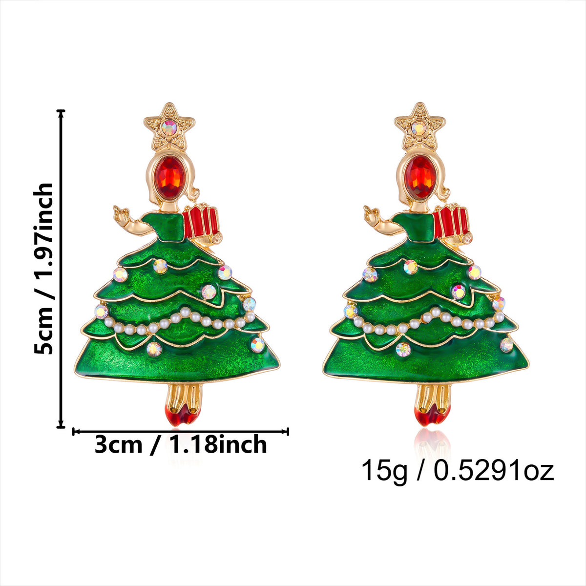 Glittery Pearl Christmas Tree Earrings