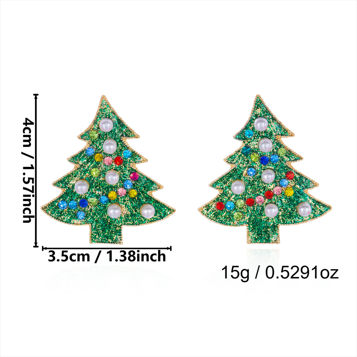 Glittery Pearl Christmas Tree Earrings