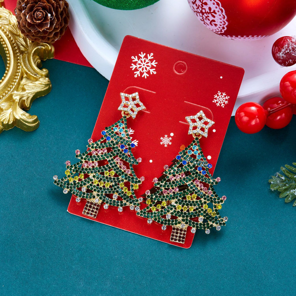 Glittery Pearl Christmas Tree Earrings