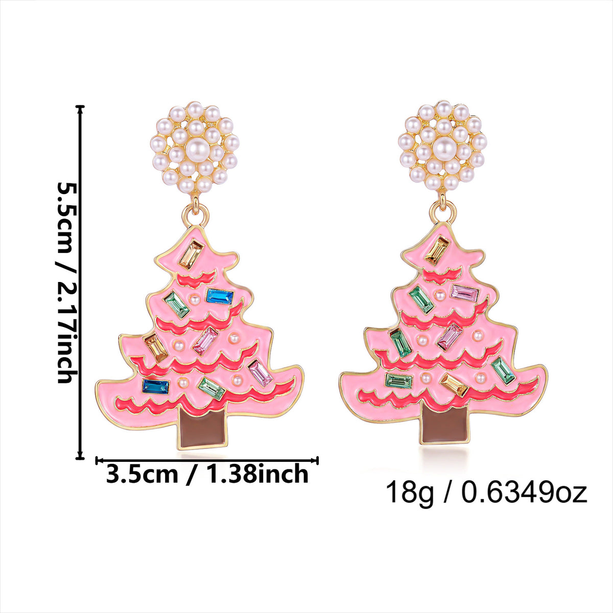 Glittery Pearl Christmas Tree Earrings