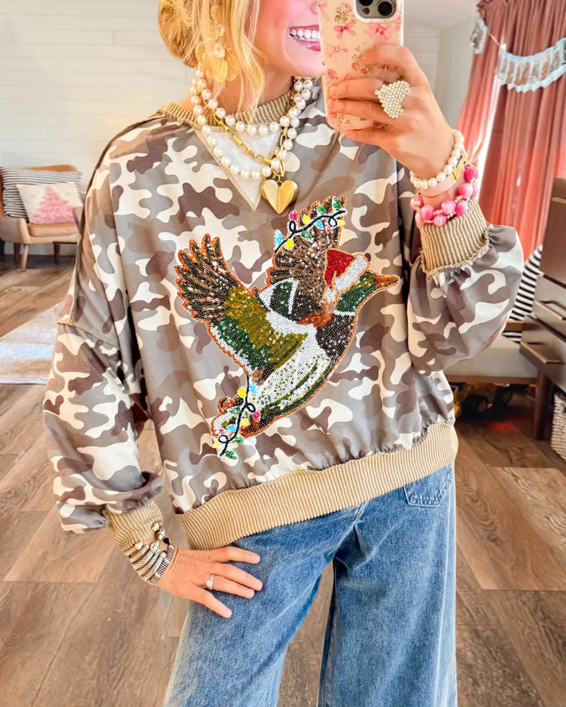 Christmas Duck Sequined Camouflage Pullover