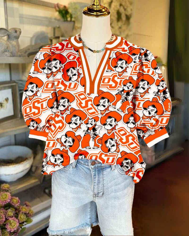 OSU Cowboys Puff Sleeve Satin Top