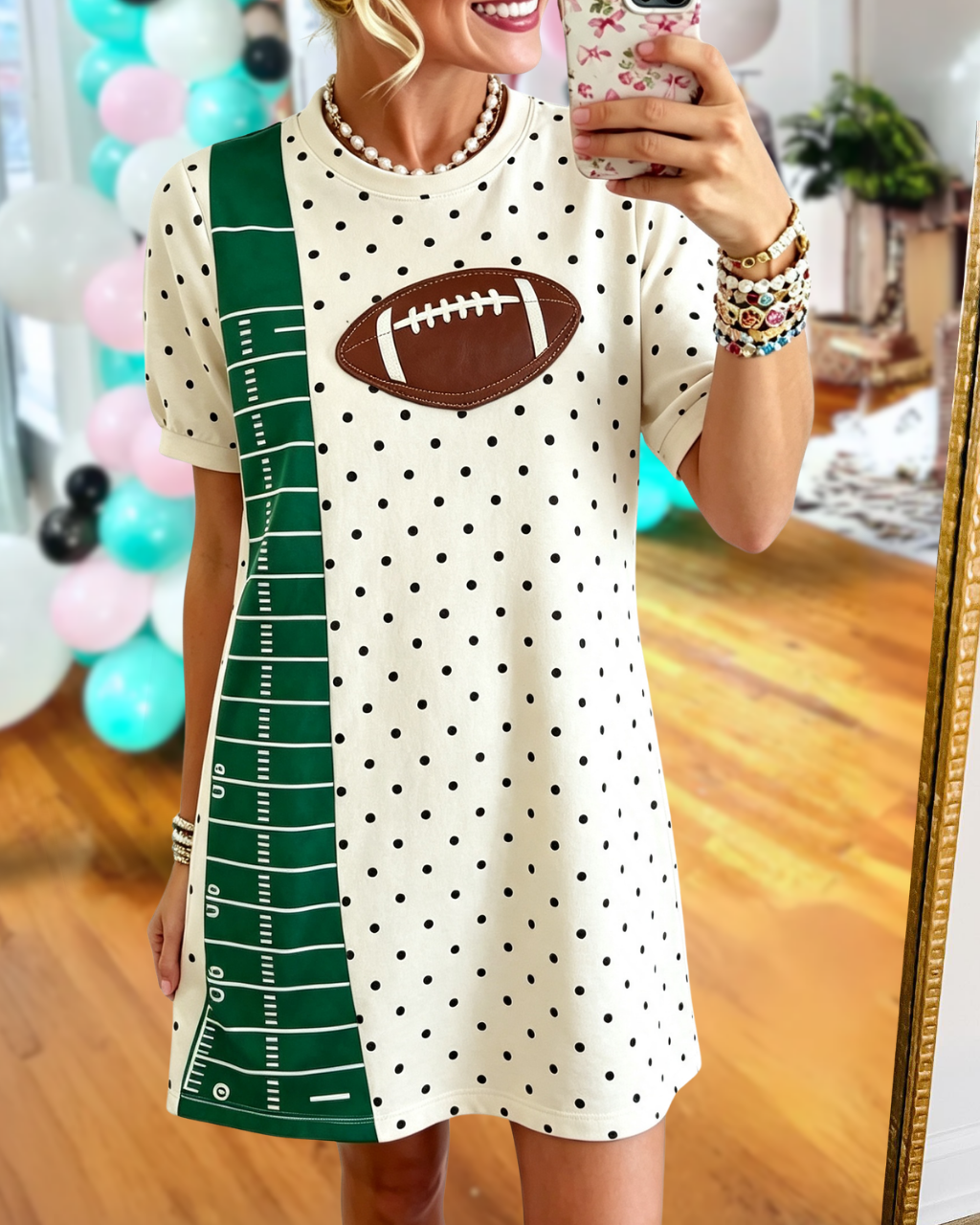 Football Yard-line Stripes Polka Dots Dress