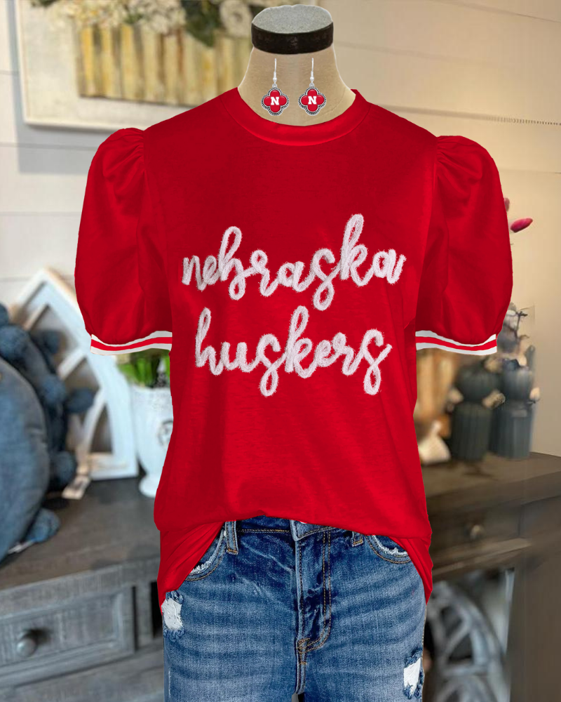 Nebraska Huskers Embroidered Top