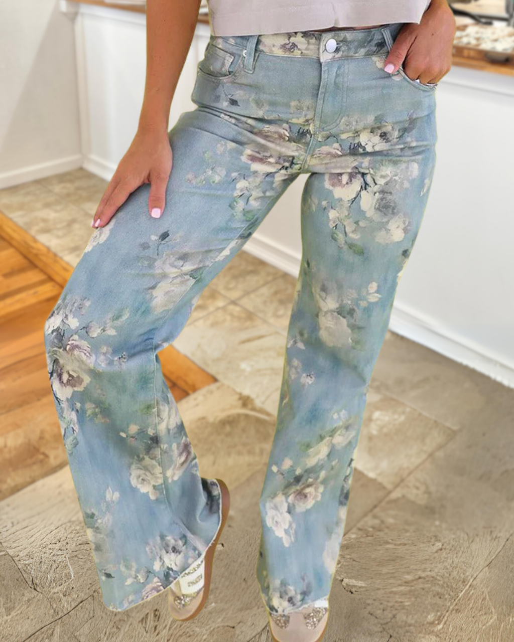 Vintage Floral Wide-leg Pants