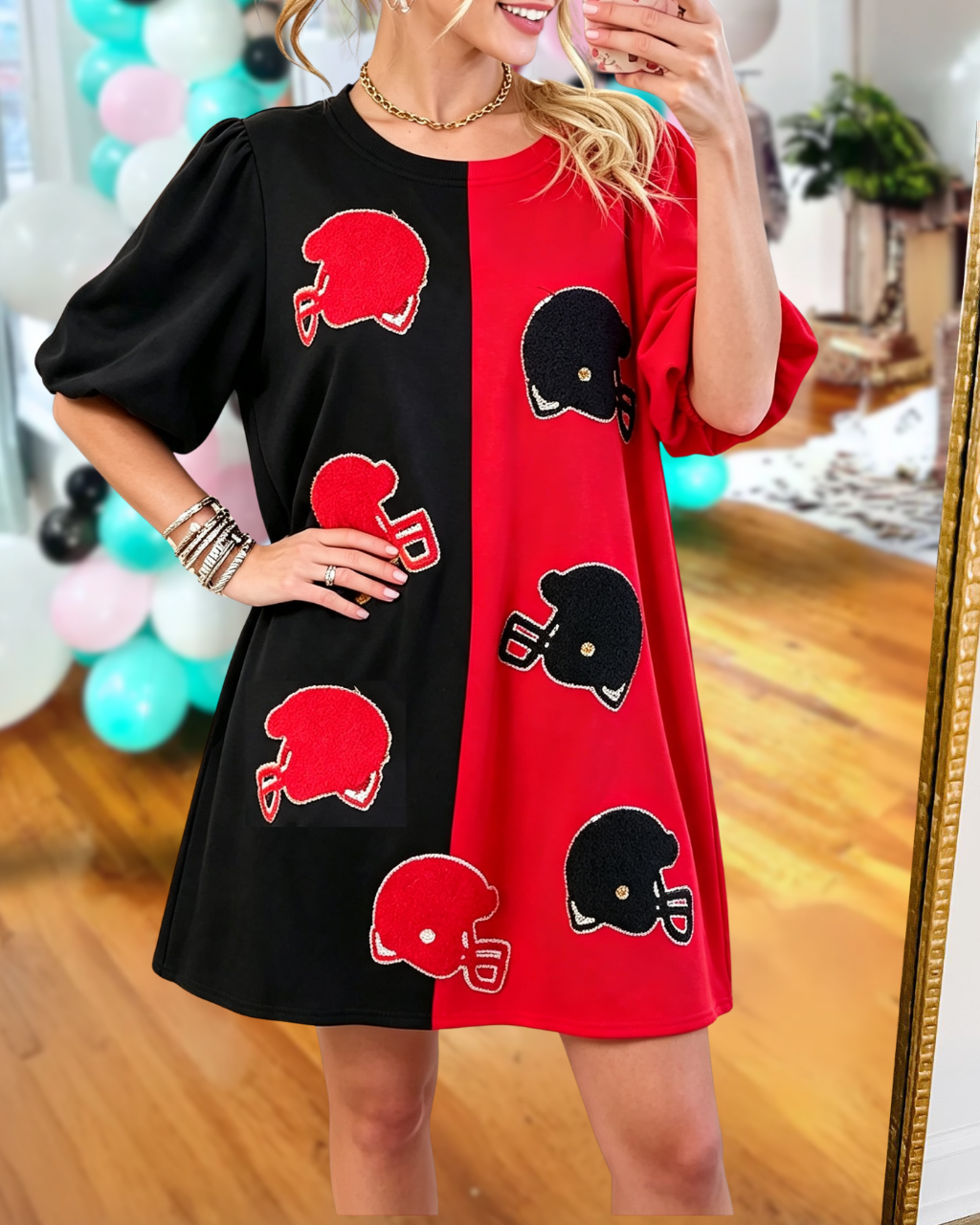 Helmet-embroidered Patch Color-blocked Dress