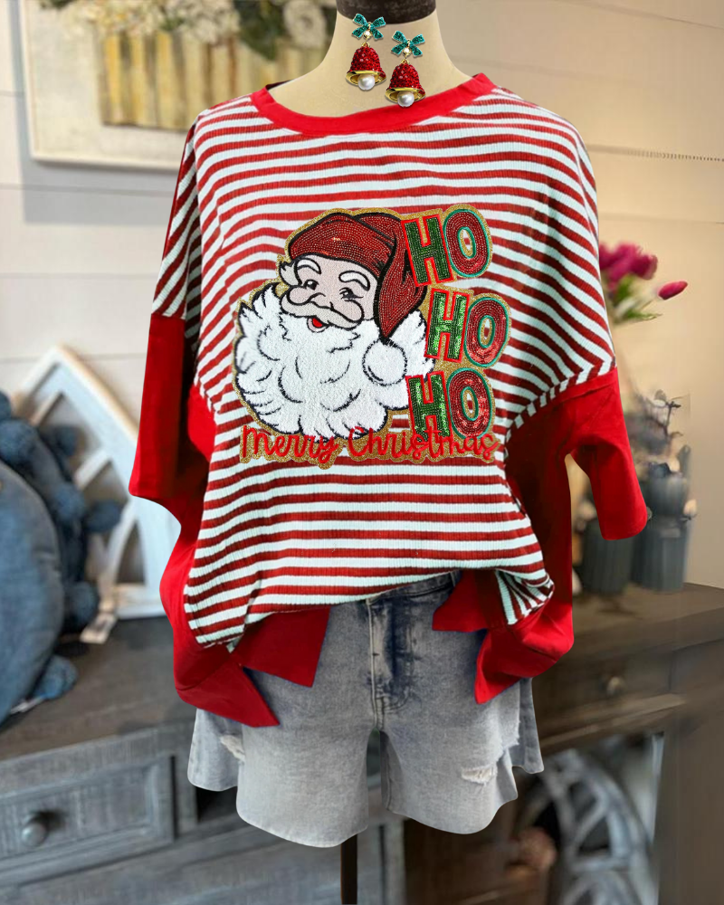 Santa Claus Sequin Striped Top