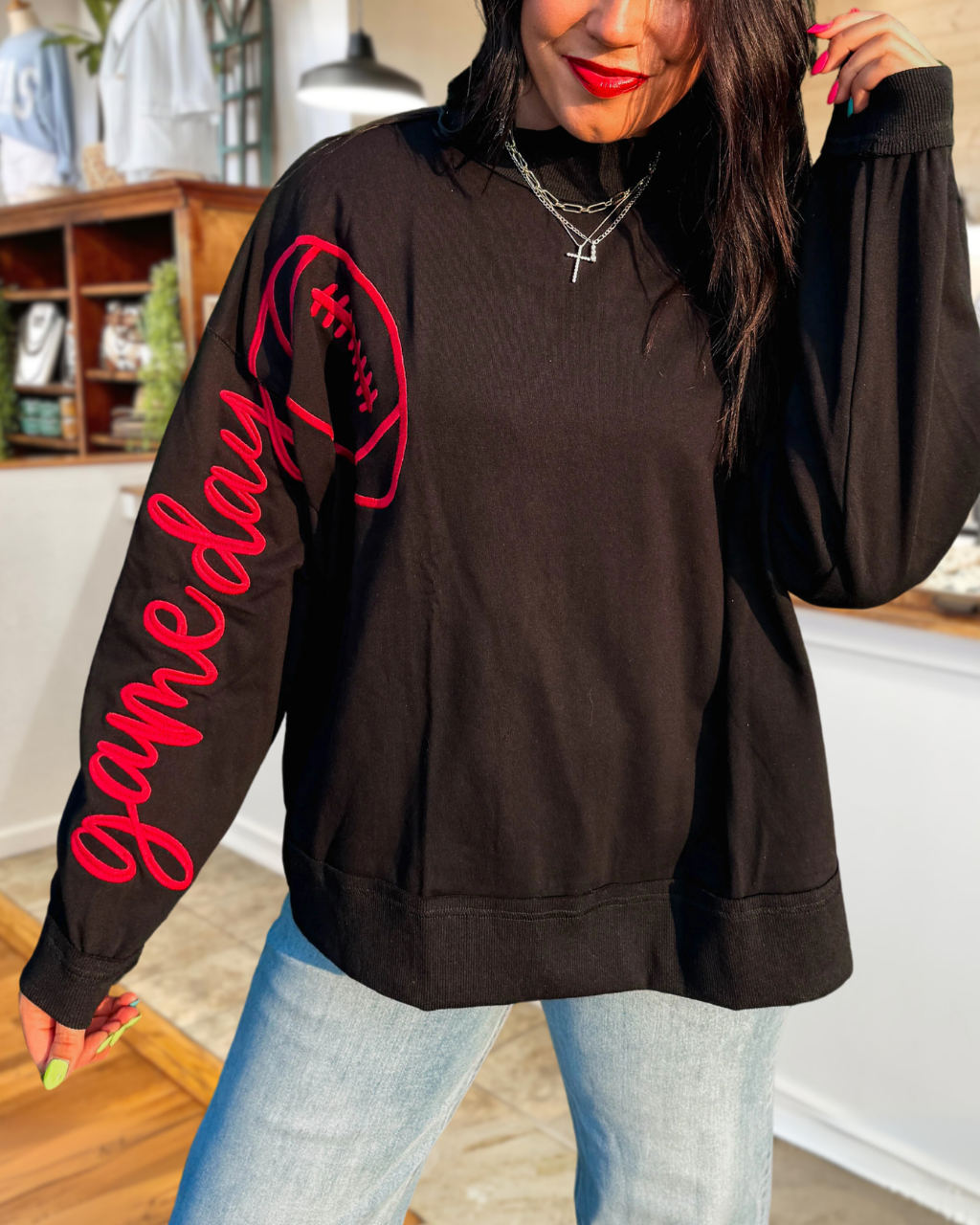 Gameday Football Embroidered Sleeve Sweatshirt