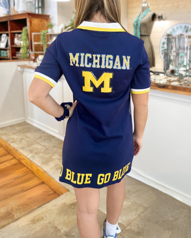 Michigan Wolverines Striped Trim Dress