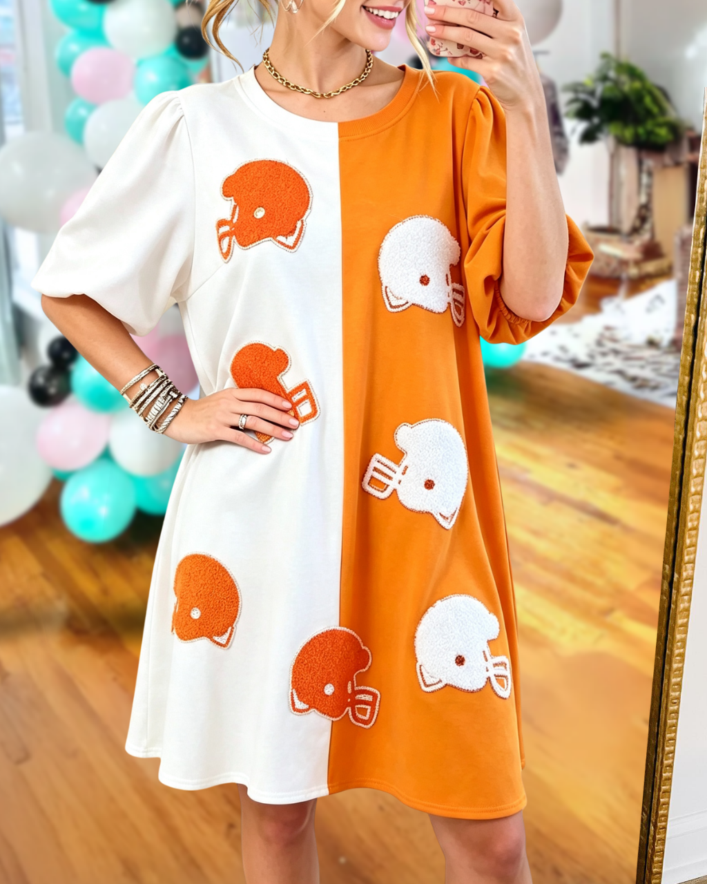 Helmet-embroidered Patch Color-blocked Dress