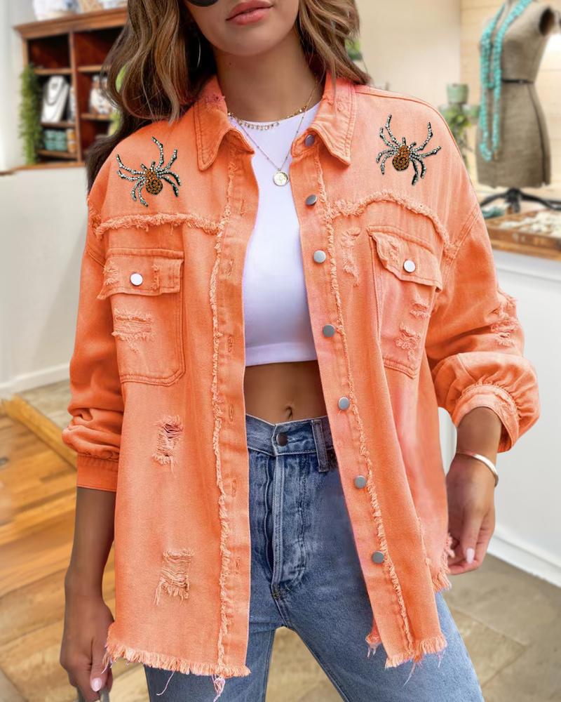 Halloween Sequin Spider Web BOO Jacket