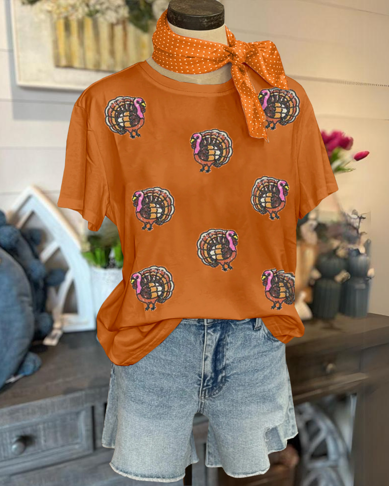 Fun Sequin Turkey Casual Tee