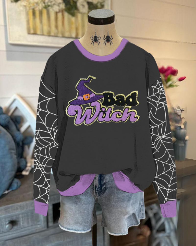 Halloween Bad Witch Embroidered Sweatshirt