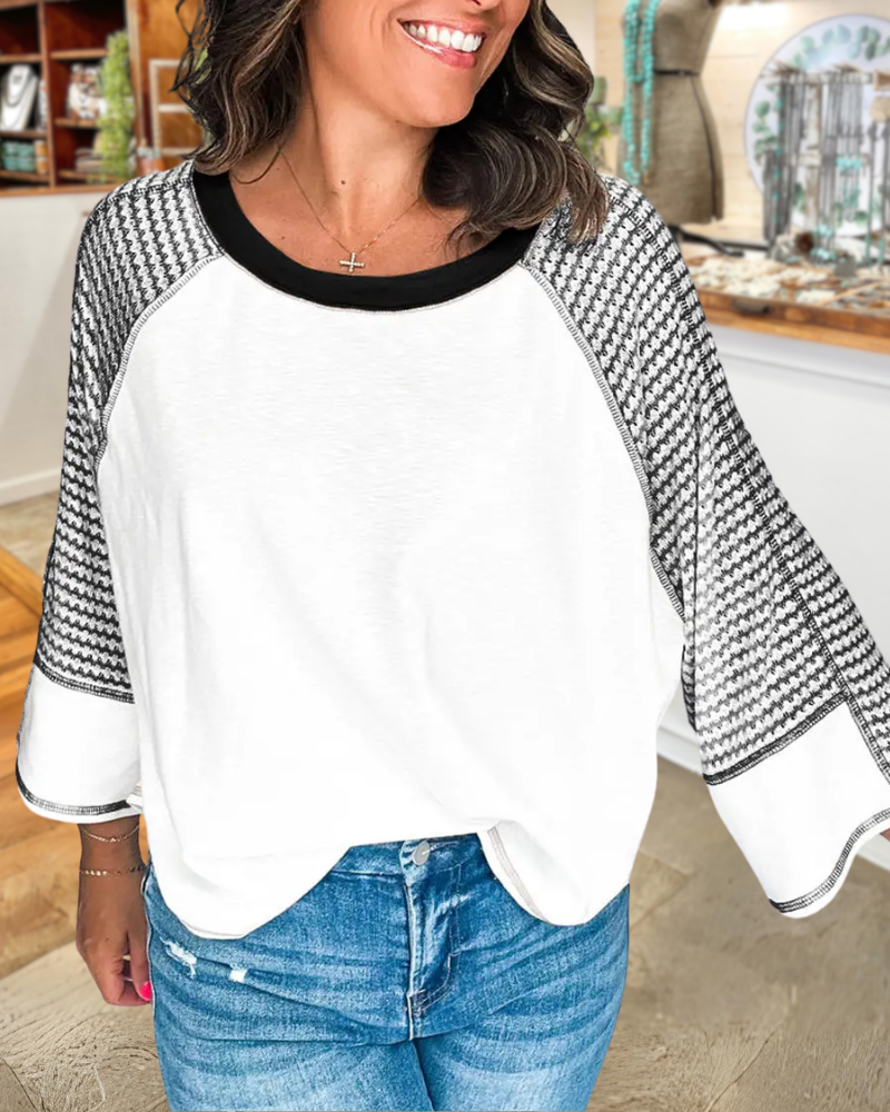 Unique Textured Striped Sleeve Top