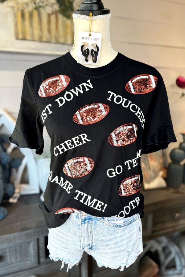 Sequined Football Cheer Up Tee