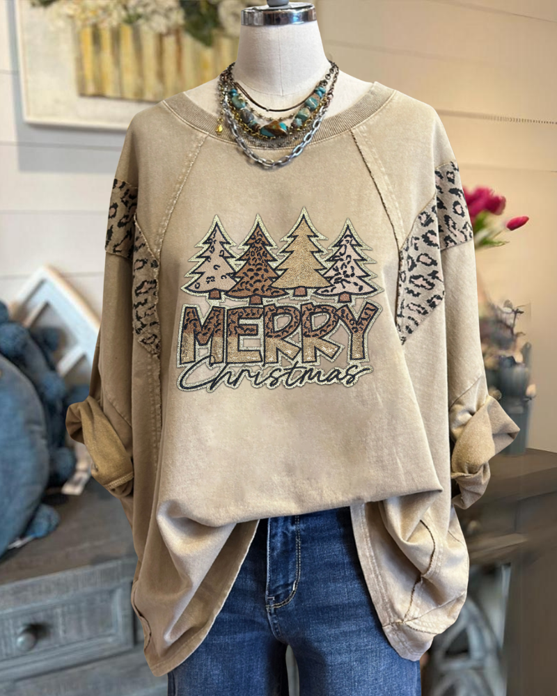 Christmas Tree Leopard Patch Sweatshirt