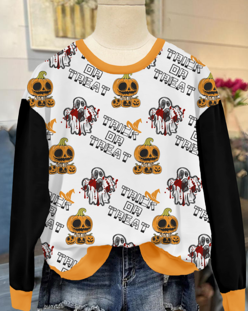Halloween Trick or Treat Ghost Pumpkin Sweatshirt