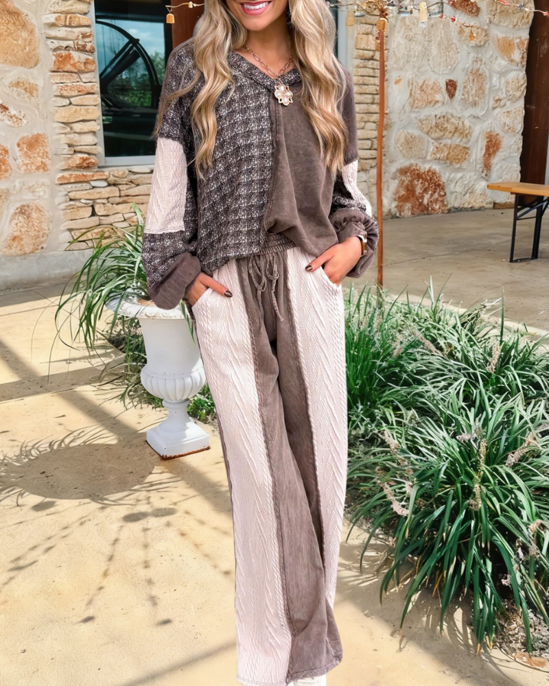 Casual Colorblocked Quilted Pants