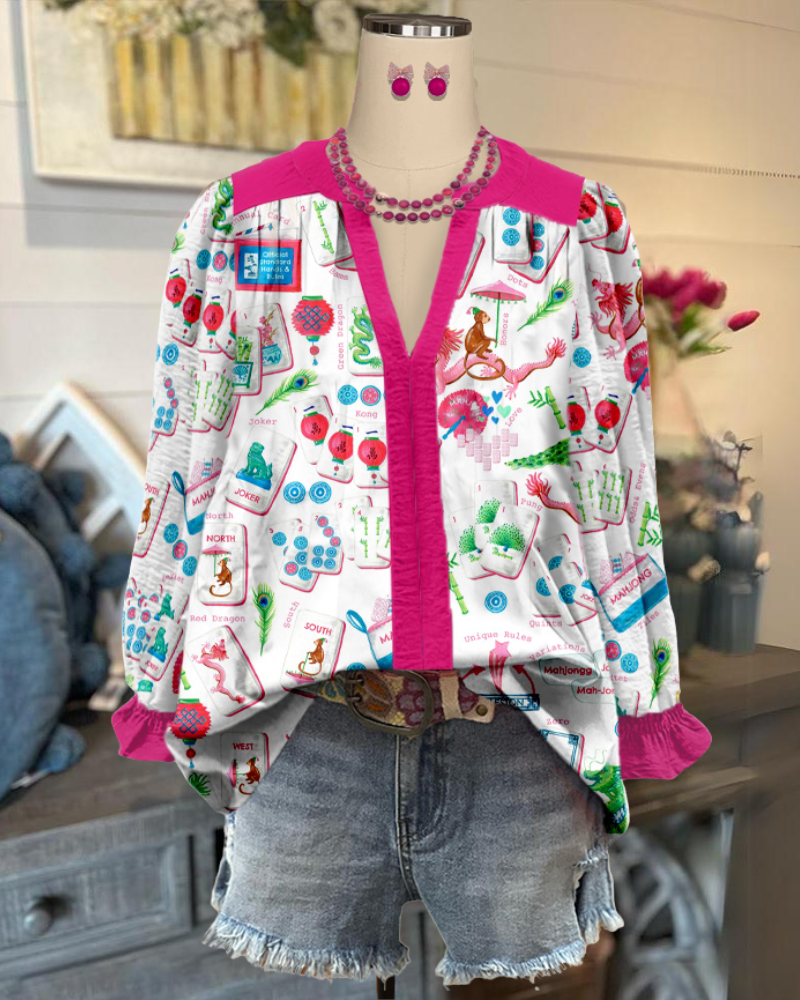 Mixed Mahjong Pattern Blouse