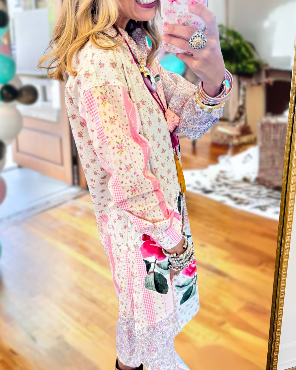 Charming Rose Print Shirt Dress