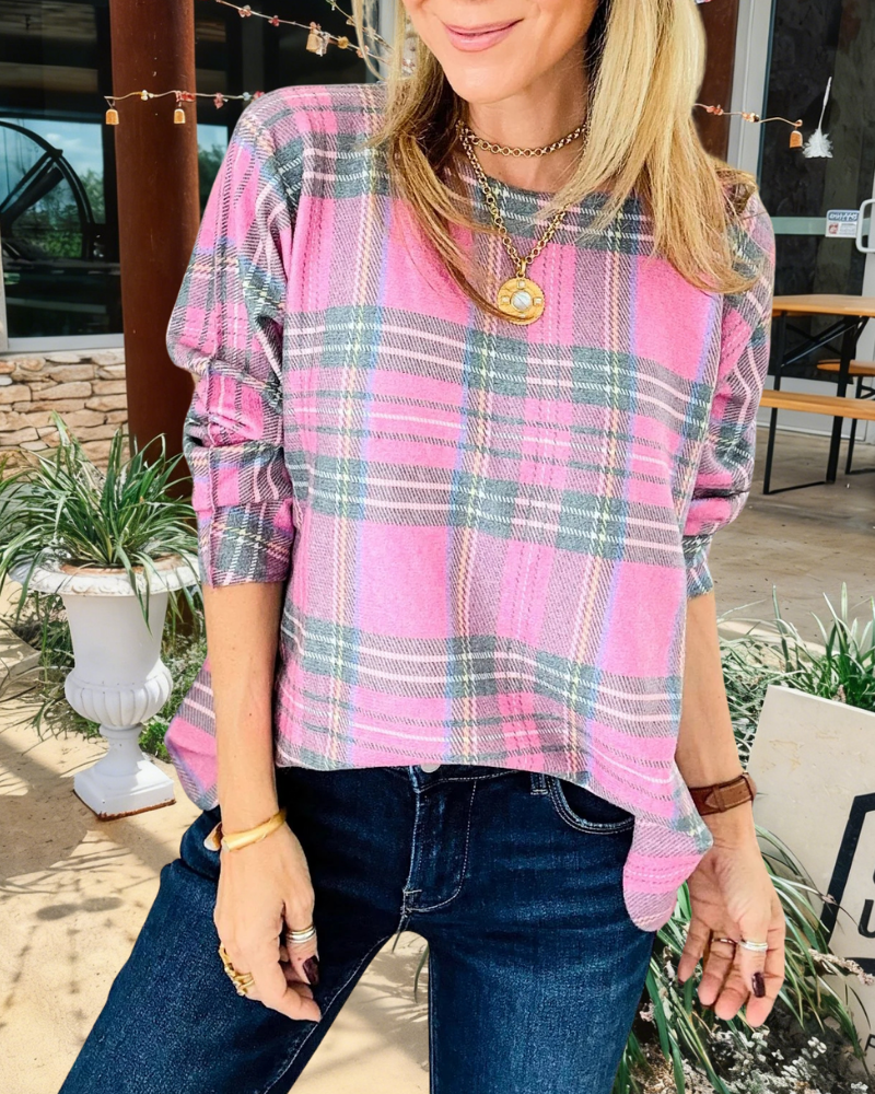 Stylish Plaid Crewneck Pullover