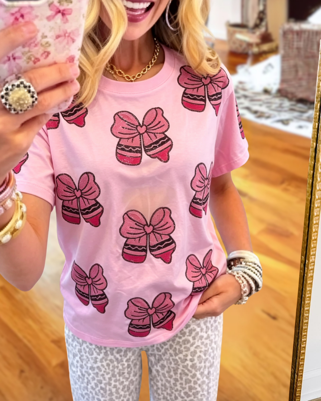 Cute Sequin Bow Print T-Shirt