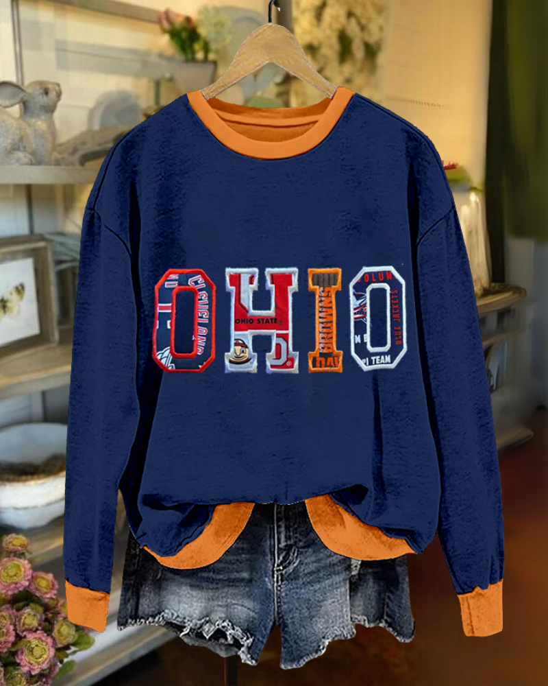 OHIO Embroidered Contrast Trim Sweatshirt