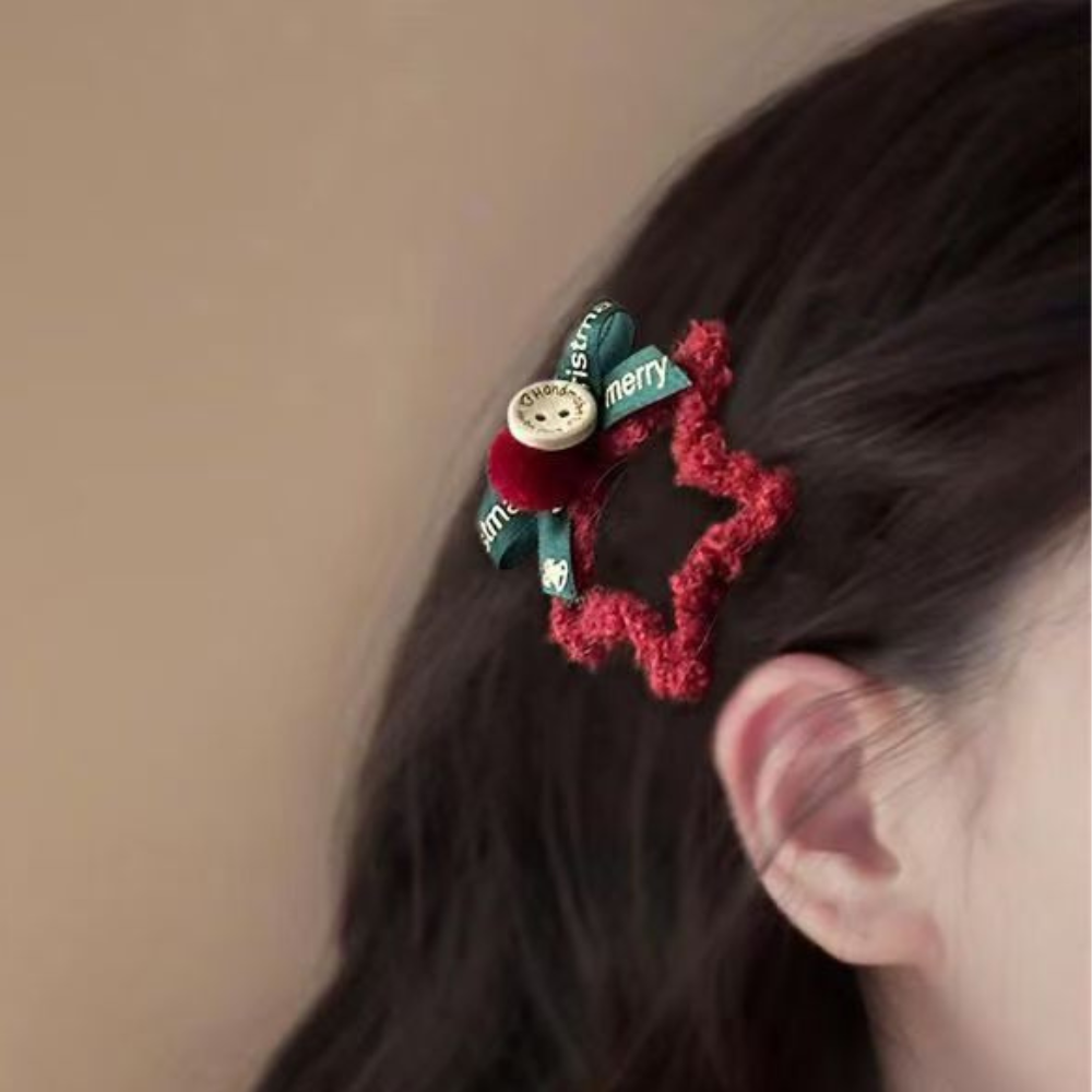 Christmas Bow Star Plush Hairpin