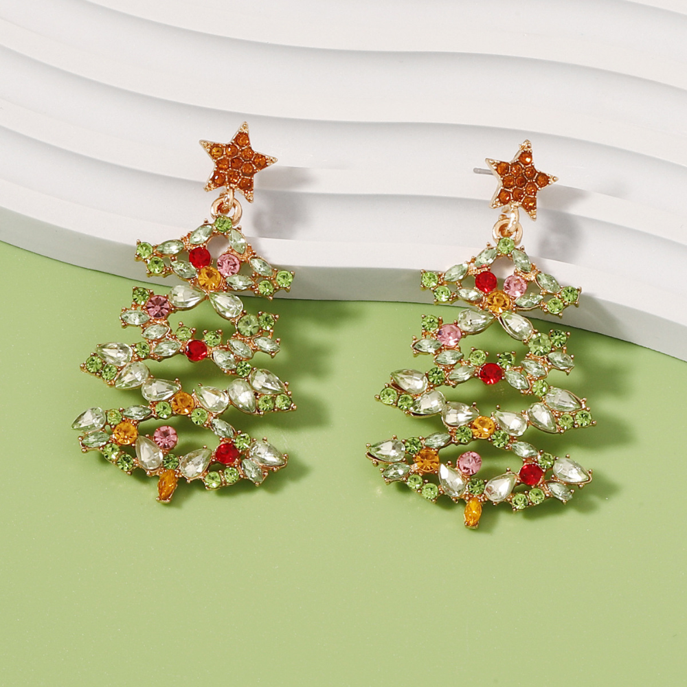 Chic Christmas Tree Diamond Earrings