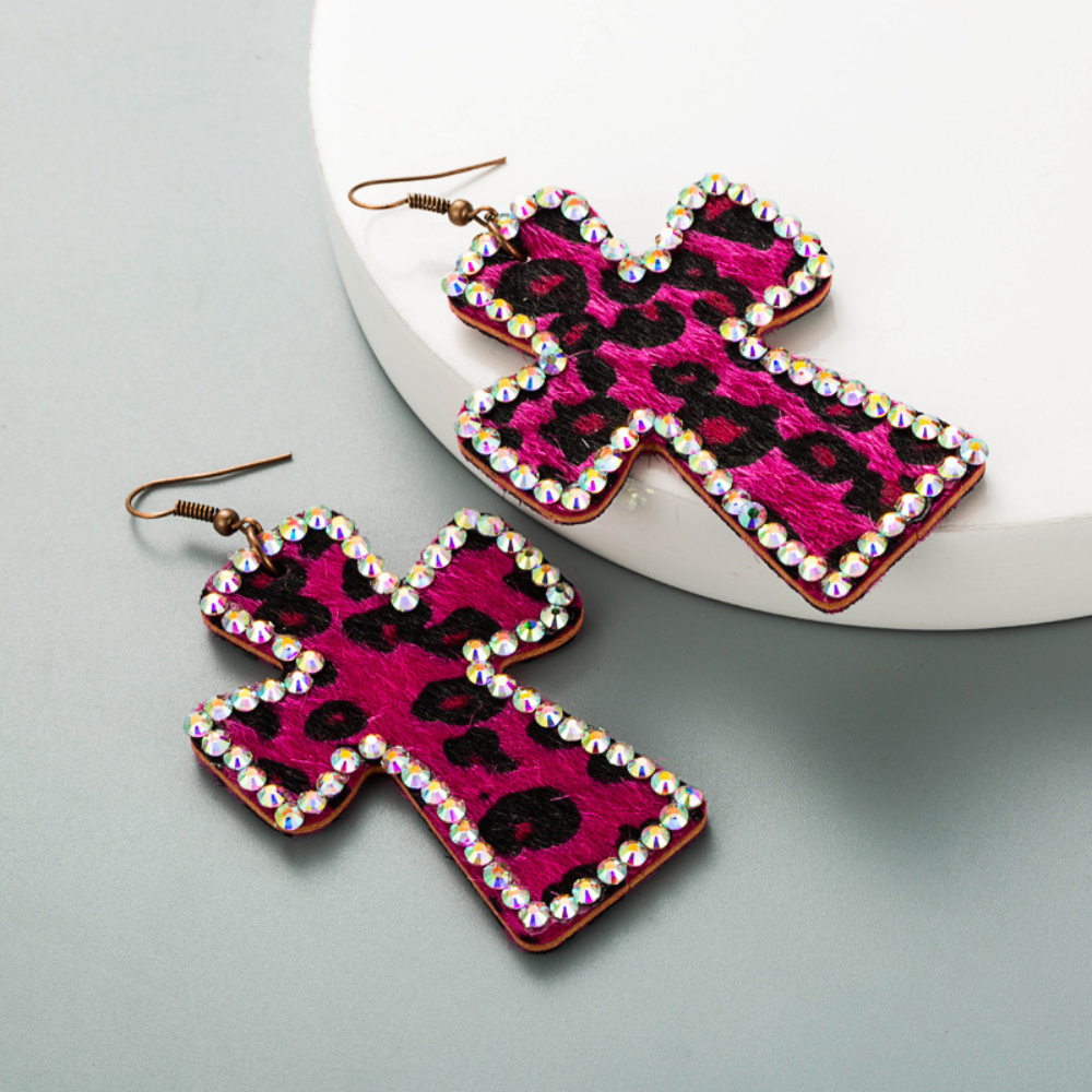 Unique Leopard Cross Earrings