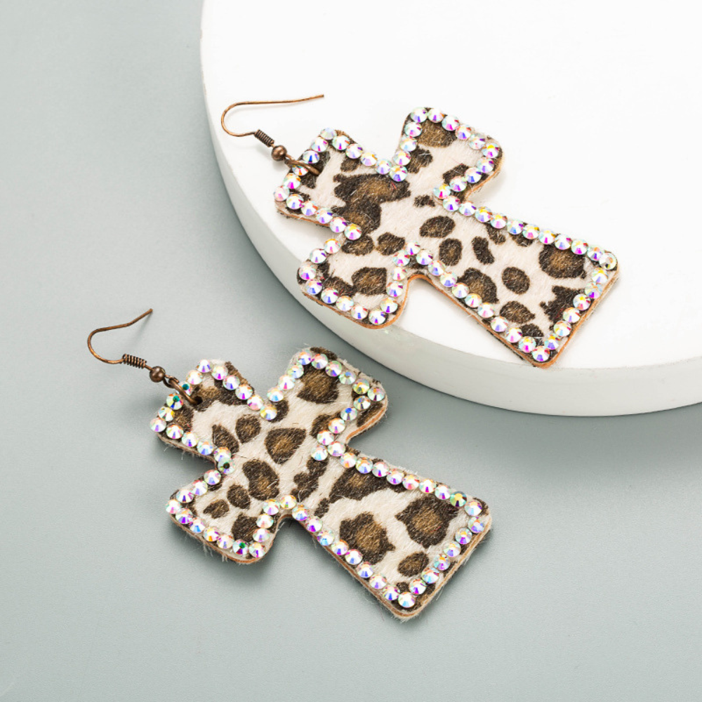 Unique Leopard Cross Earrings