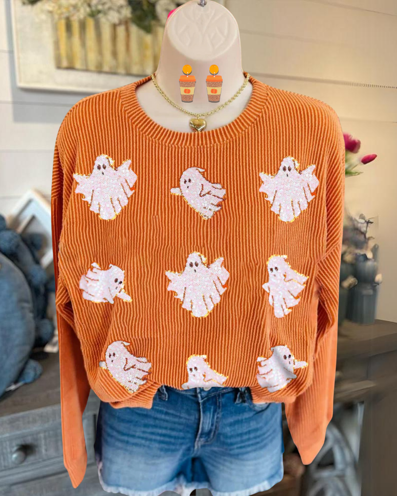 Fun Halloween Sequin Ghost Sweater