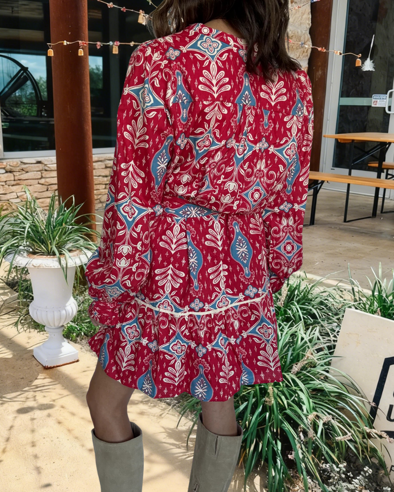 Geometric Floral Button Mini Dress