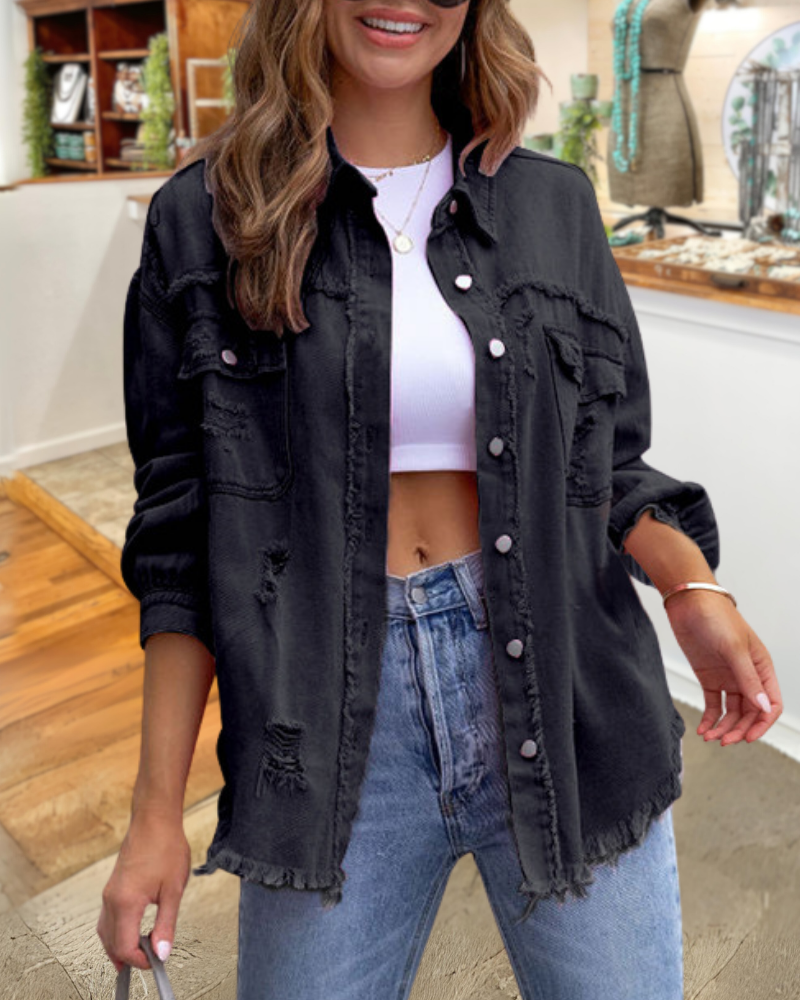 Trendy Ripped Raw Edge Jacket