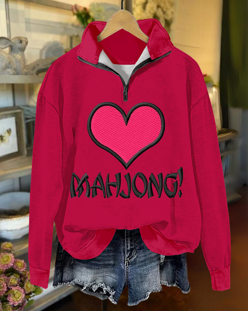 Mahjong Heart Embroidered Sweatshirt