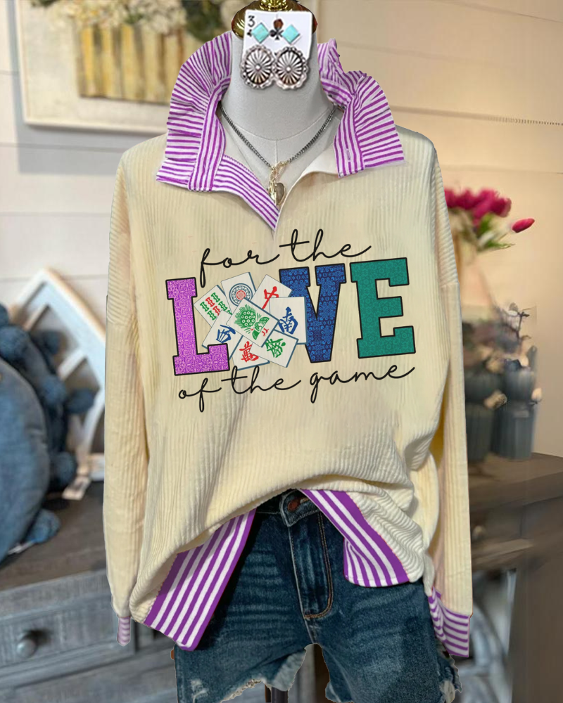 Love Mahjong Ribbed Striped Pullover