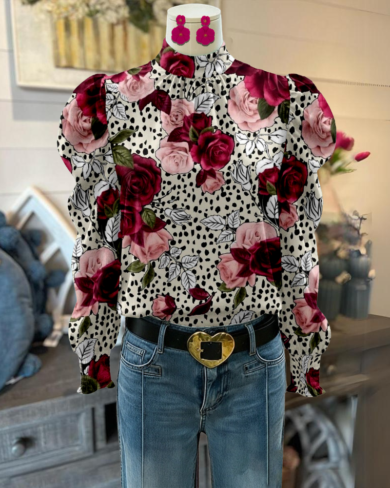 Charming Rose Leopard Satin Top