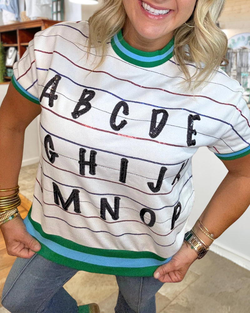 Letter Sequin Striped Top