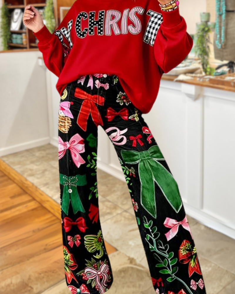 Christmas Bow Wide-leg Pants