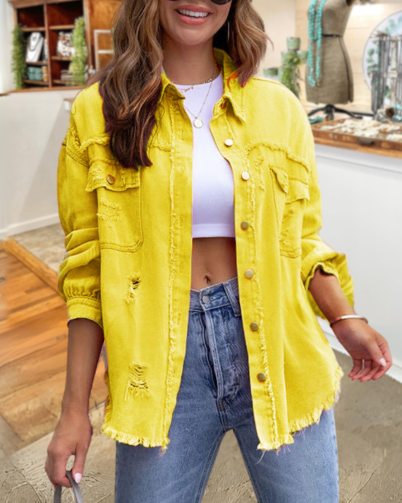Trendy Ripped Raw Edge Jacket
