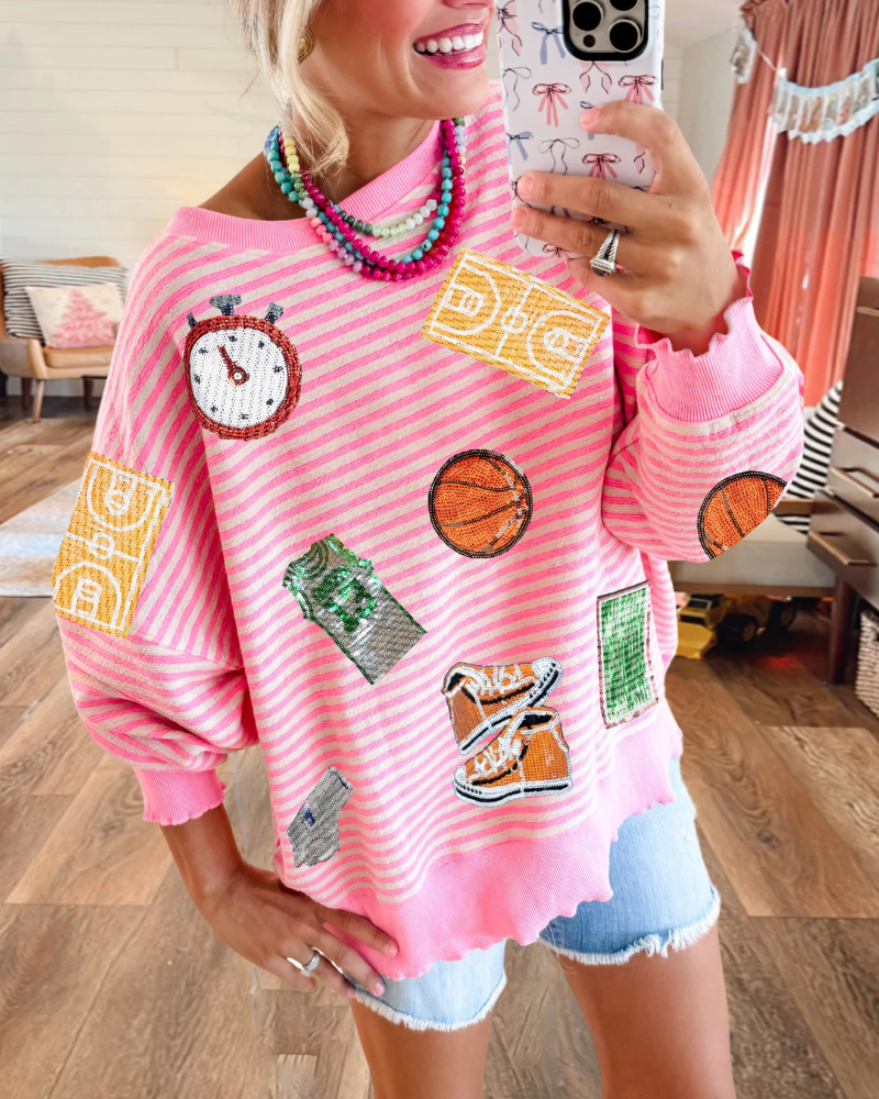 Classroom Break Sequined Striped Pullover