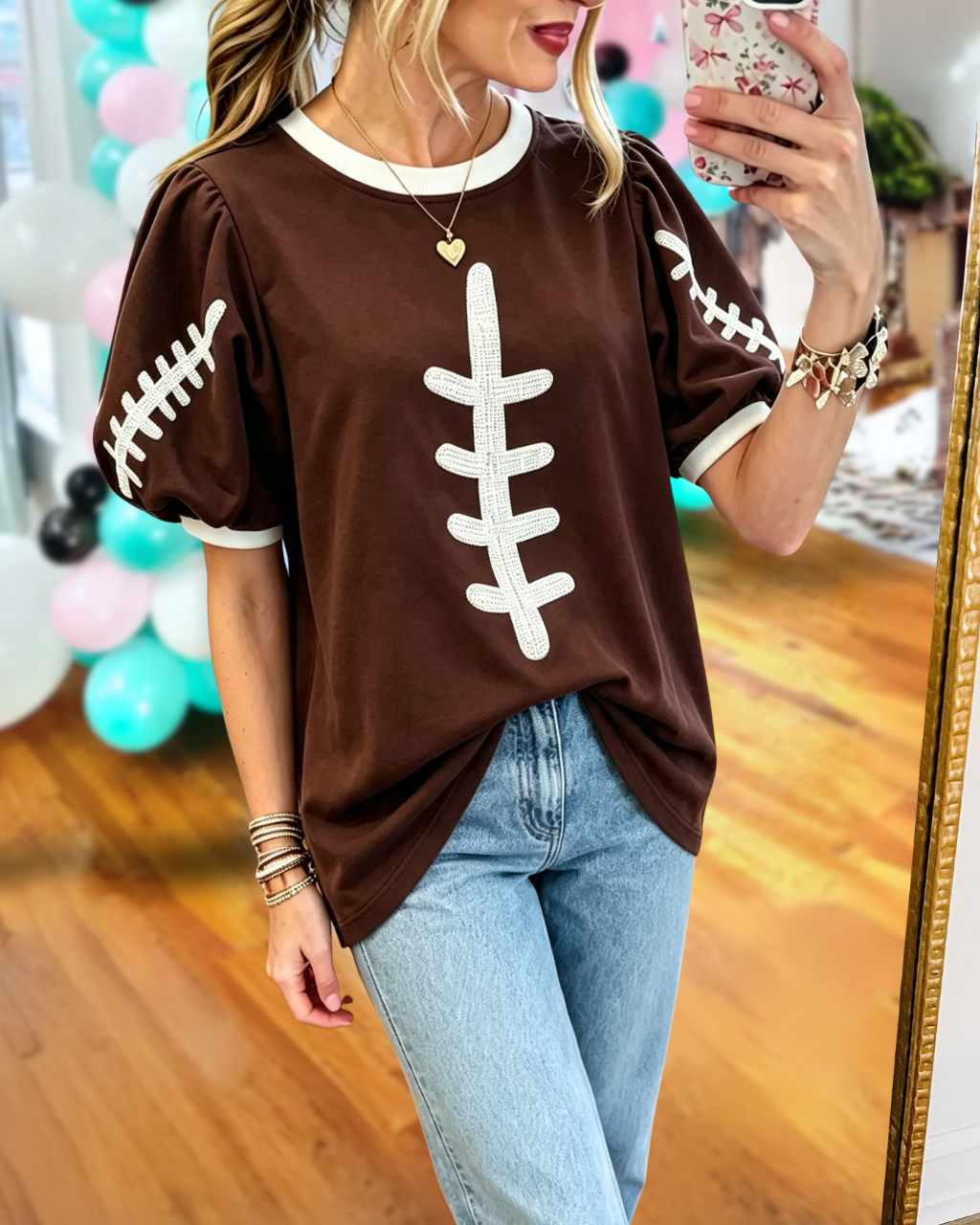 Football-style Stitching Sequin Top