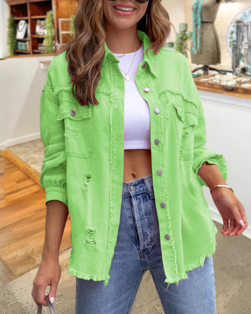 Trendy Ripped Raw Edge Jacket