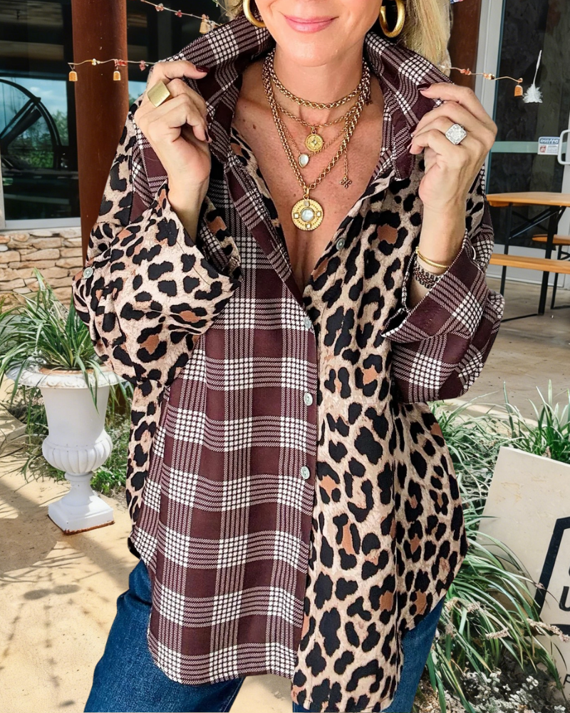 Chic Leopard Plaid Patchwork Shirt